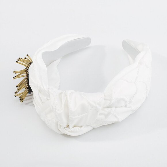 Seed Beaded Evil Eye Protection Symbol Fabric Headband Black or White - Picture 4 of 7